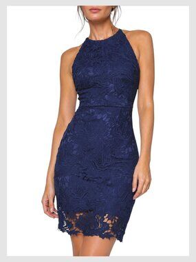 Lauren Nicole Navy Lace Halter Mini Dress Floral Sheath S